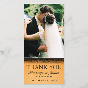 Halloween Orange & Black Wedding Photo Thank You Card