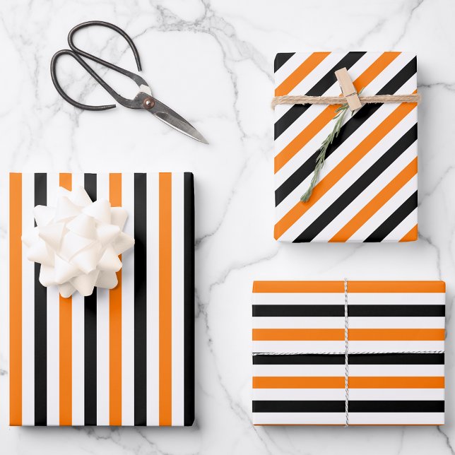 Halloween Orange Black White Stripes Pattern Gift Wrapping Paper Sheet (Halloween Orange Black White Stripes Pattern Gift Wrapping Paper Sheets)
