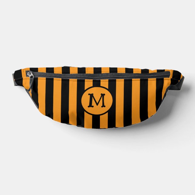 Halloween Orange Black Witch Stripes Monogram Bum Bags (Lay Down)