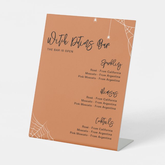 Halloween Orange Bridal Shower Bar Pedestal Sign (Front)