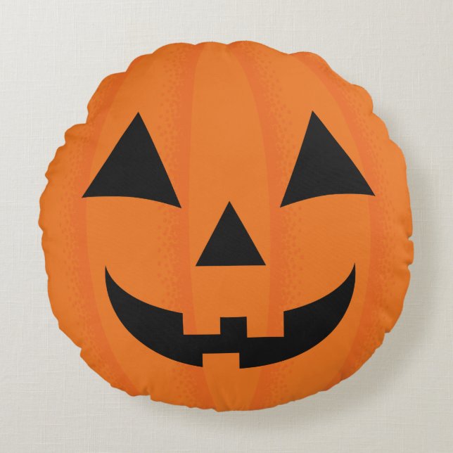 Halloween Orange Carved Happy Pumpkin Face Round Cushion (Front)