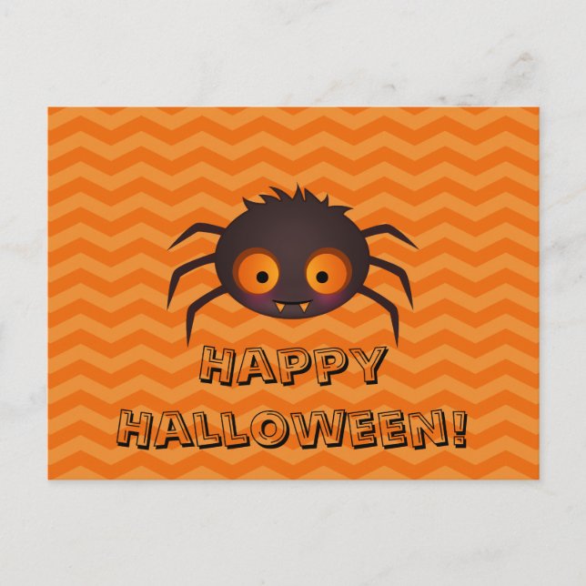 Halloween Orange Chevron Cute Spider Design Postcard (Front)