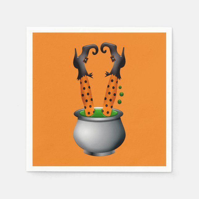 Halloween orange cute funny witch napkin (Front)