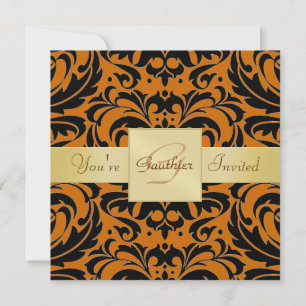 Halloween Orange Damask Black Invitation
