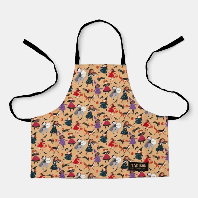Halloween orange dress up kids witch devil pattern apron (Front)