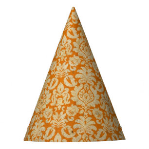 Halloween Orange Grunge Damask Party Hat