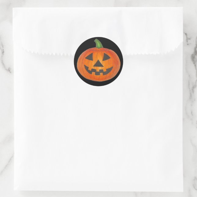 Halloween Orange Jack o' Lantern Pumpkin Carving Classic Round Sticker (Bag)