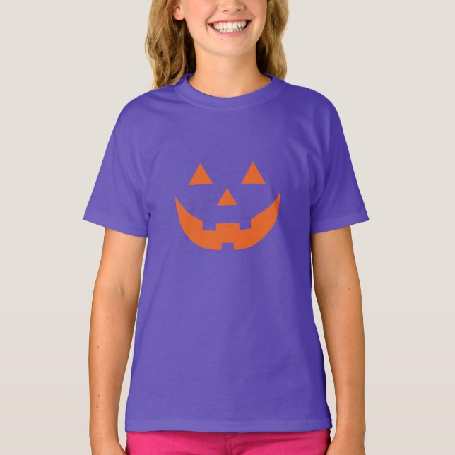 Halloween orange Jack o lantern pumpkin face kids T-Shirt (Front)