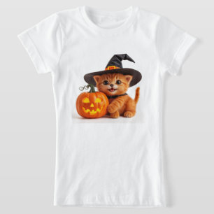Halloween Orange Kitten Jack O Lantern Pumpkin 🦇 T-Shirt