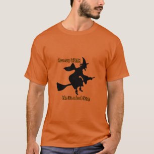 Halloween Orange Laughing Witch Broom Topography T-Shirt
