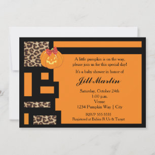 Halloween Orange & Leopard Baby Shower Invitation