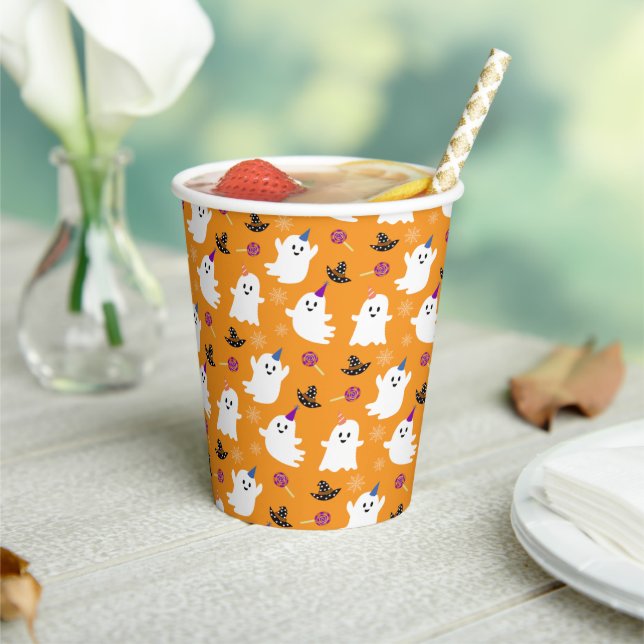 Halloween Orange Little Ghost Kids Decor Modern Paper Cups (Insitu)
