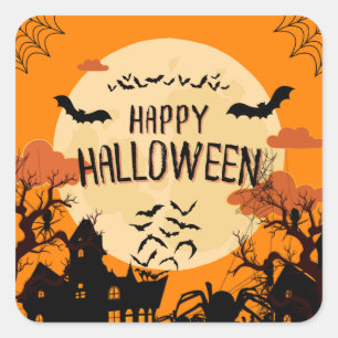  Halloween Orange Modern Happy Square Sticker