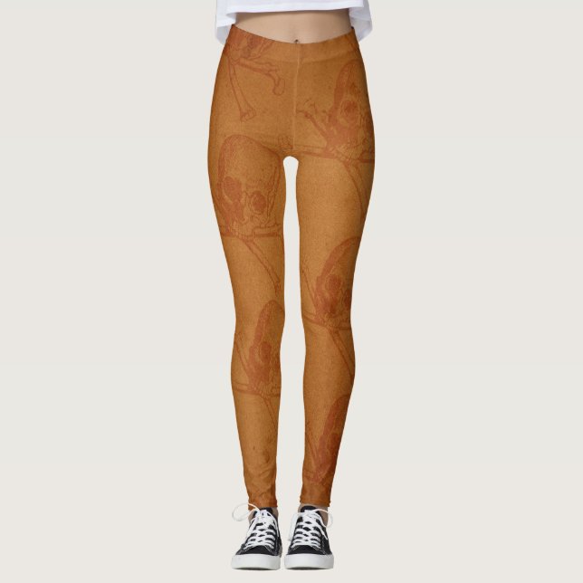 Halloween Orange Pirate Skulls Costume Leggings (Front)
