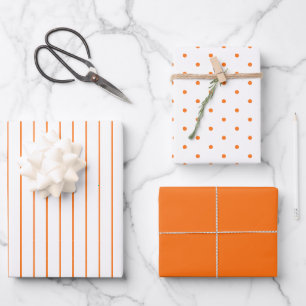 Halloween Orange Polka Dot and Striped and Solid Wrapping Paper Sheet