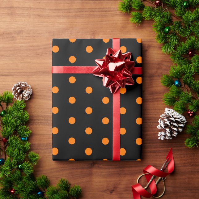 Halloween Orange Polka Dots Birthday Custom Text Wrapping Paper (Holiday Gift)