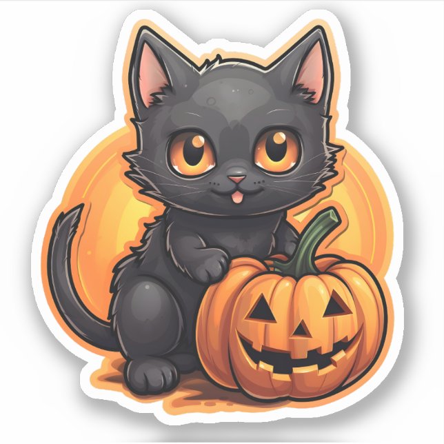 Halloween Orange Pumpkin Adorable Small Black Cat (Front)