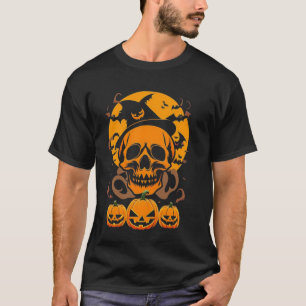Halloween orange pumpkin and skull T-Shirt