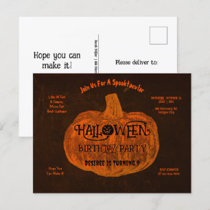Halloween Orange Pumpkin Birthday Party Invitation Postcard