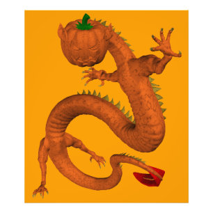 Halloween  Orange Pumpkin Dragon Photo Print