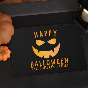 Halloween Orange Pumpkin Face Family Doormat