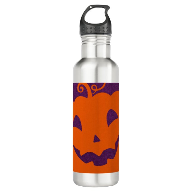 Halloween Orange Pumpkin on Purple Background 710 Ml Water Bottle (Front)