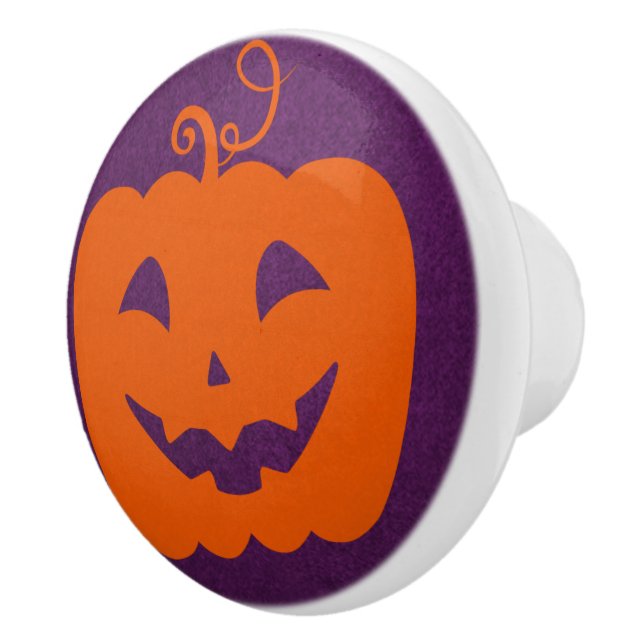 Halloween Orange Pumpkin on Purple Background Ceramic Knob (Right)