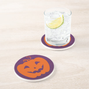 Halloween Orange Pumpkin on Purple Background Coaster