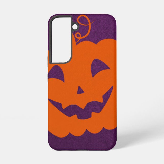 Halloween Orange Pumpkin on Purple Background Samsung Galaxy S22 Case (Back)