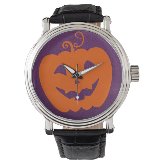 Halloween Orange Pumpkin on Purple Background Watch (Front)