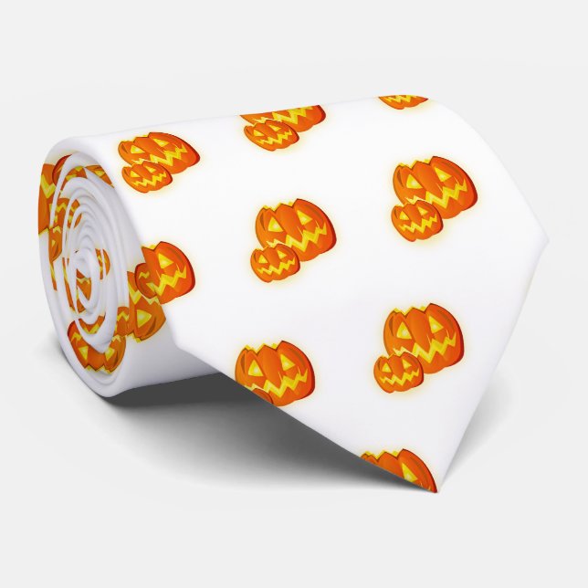 Halloween Orange Pumpkin Pattern Neck Tie (Rolled)