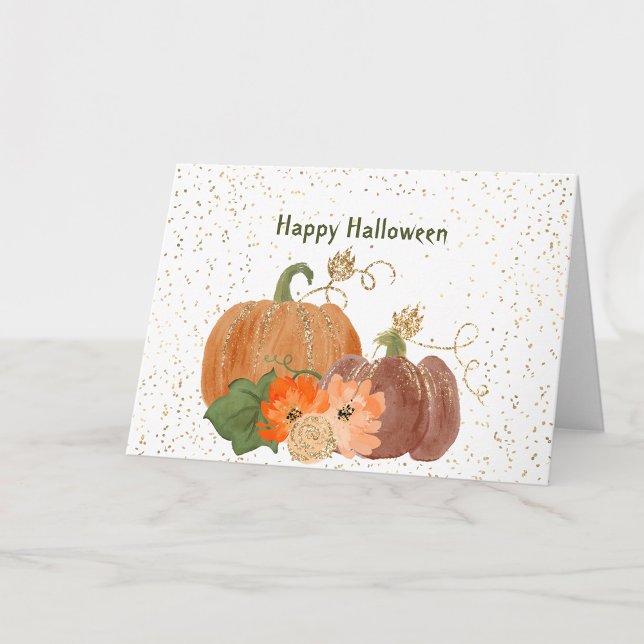 Halloween Orange Pumpkins Flowers Gold Card (Creator Uploaded)