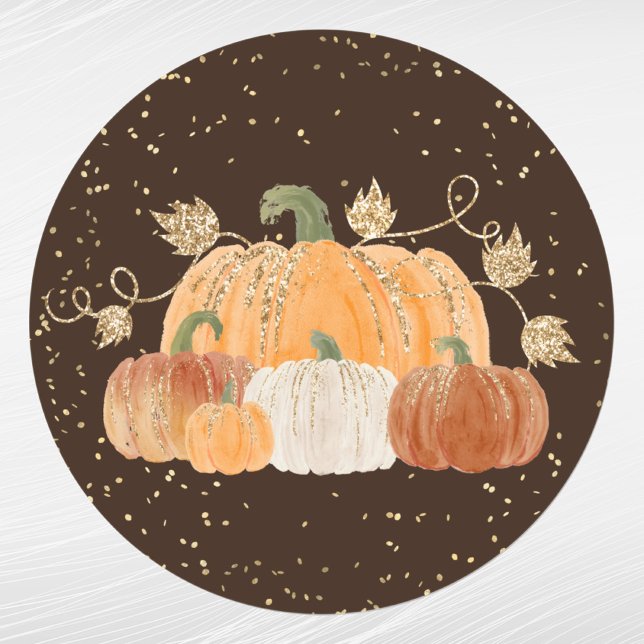 Halloween Orange Pumpkins Gold Confetti Foliage Classic Round Sticker (Creator Uploaded)