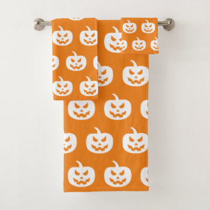 Halloween Orange Pumpkins Pattern Spooky Scary Bath Towel Set