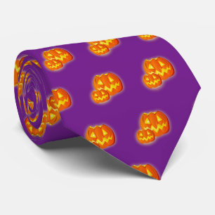 Halloween Orange Pumpkins Purple Pattern Tie