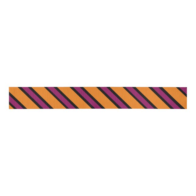 Halloween Orange, Purple and Black Striped Ribbon Grosgrain Ribbon (Front)