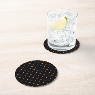 Halloween orange purple black polka dots party round paper coaster