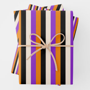 Halloween Orange Purple Black Stripe Wrapping Paper Sheet