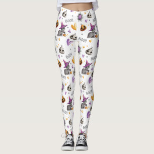 Halloween Orange & Purple Cats Pumpkins & Hearts Leggings