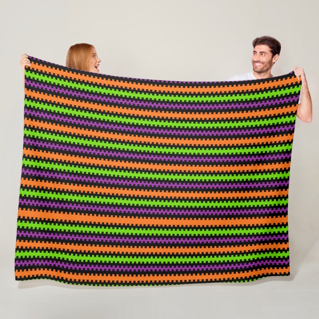 HALLOWEEN ORANGE PURPLE GREEN BLACK STRIPES FLEECE BLANKET (In Situ)