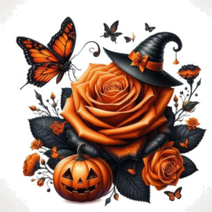 Halloween Orange Rose Witch Hat Pumpkin T-Shirt