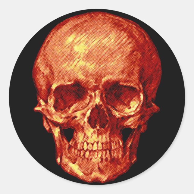 Halloween Orange Skull Classic Round Sticker (Front)