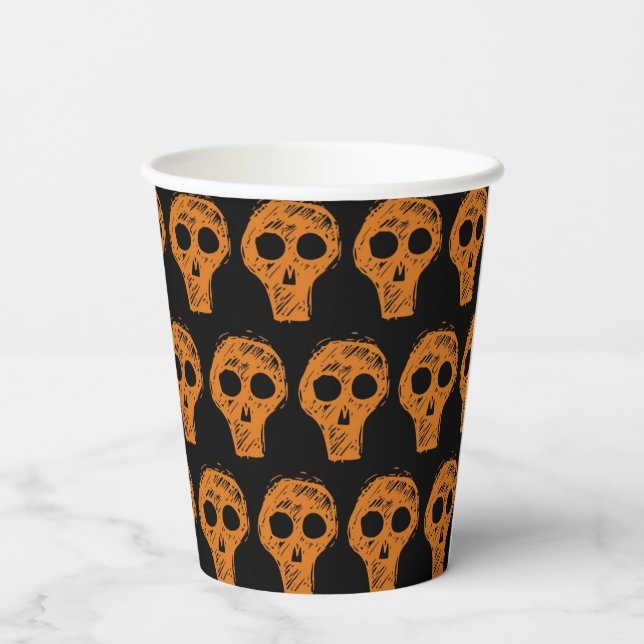Halloween Orange Skull Pattern Paper Cups (Back)