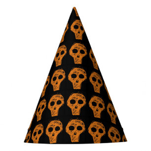 Halloween Orange Skull Pattern Party Hat