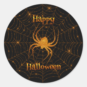 Halloween - Orange Spider Web Round Sticker