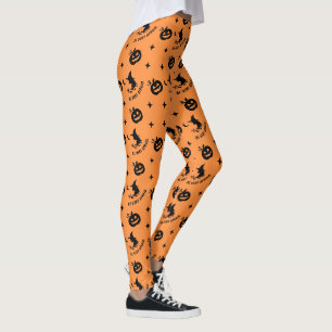 Halloween Orange Spooky Pumpkin Witch Leggings