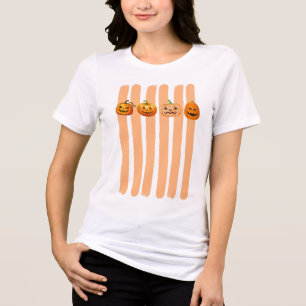 Halloween Orange Stripes Jack O Lanterns Tri-Blend Shirt