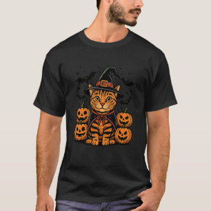 Halloween Orange Tabby Cat Witch Spooky Pumpkin Ba T-Shirt
