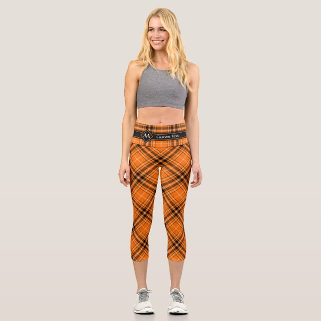 Halloween Orange Tartan Capri Leggings (Front)