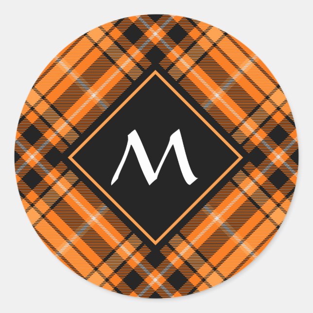 Halloween Orange Tartan Classic Round Sticker (Front)